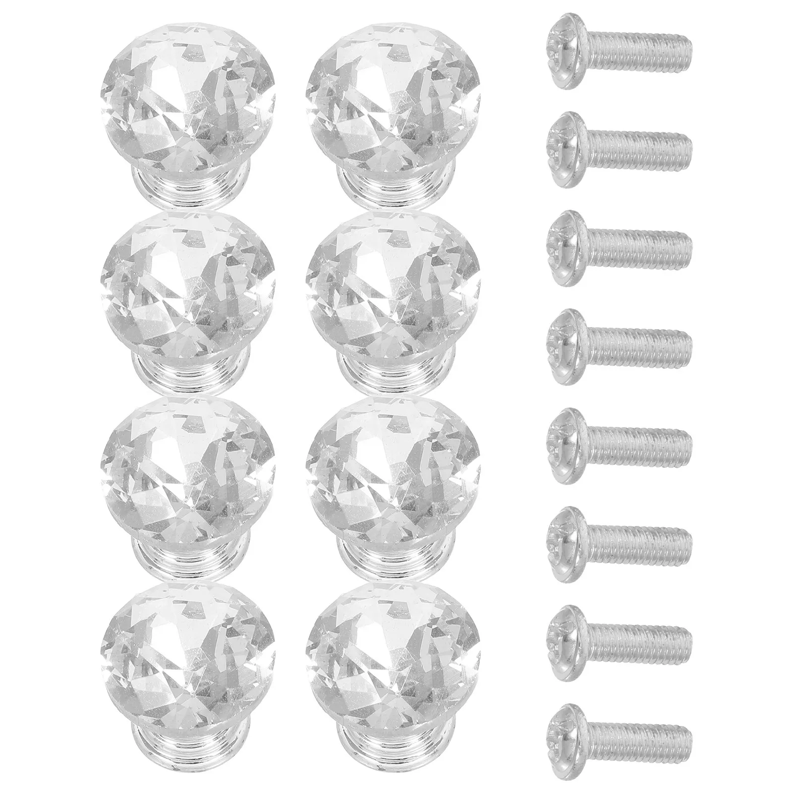8Pcs Diamond Cabinet Handles Decorative Single Hole Pulls for Drawers Dressers Wardrobes Bathroom Clear Mini Drawer Knobs
