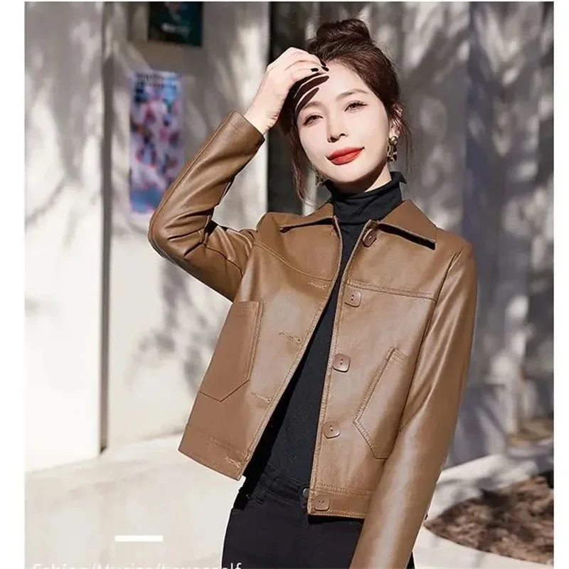 Nuovo stile occidentale primavera e autunno giacca corta in pelle da donna bavero giacca casual da donna giacca in pelle alla moda versatile