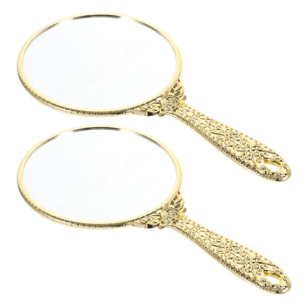 2 pçs espelho de mão vintage elegante rosa design leve espelho de maquiagem portátil para uso diário e presente de viagem