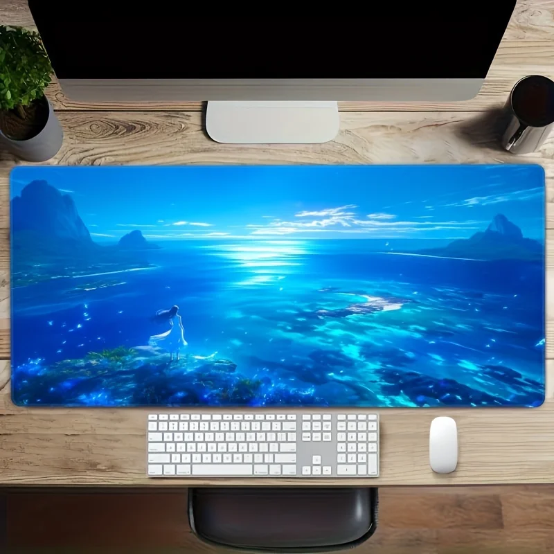 Ocean Seascape Anime Girl Desk Mat Extra-Large Gaming Mouse Pad Non-Slip Rubber Work Surface