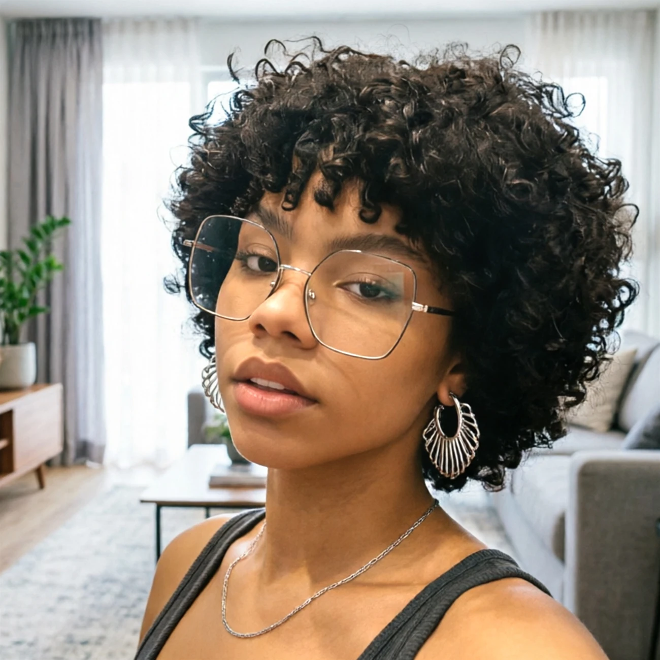 

Afro Kinky Curly Human Hair Wigs With Bangs, Natural Black Full Machine Made Wigs For Women Short Bob Pixie Wigs,