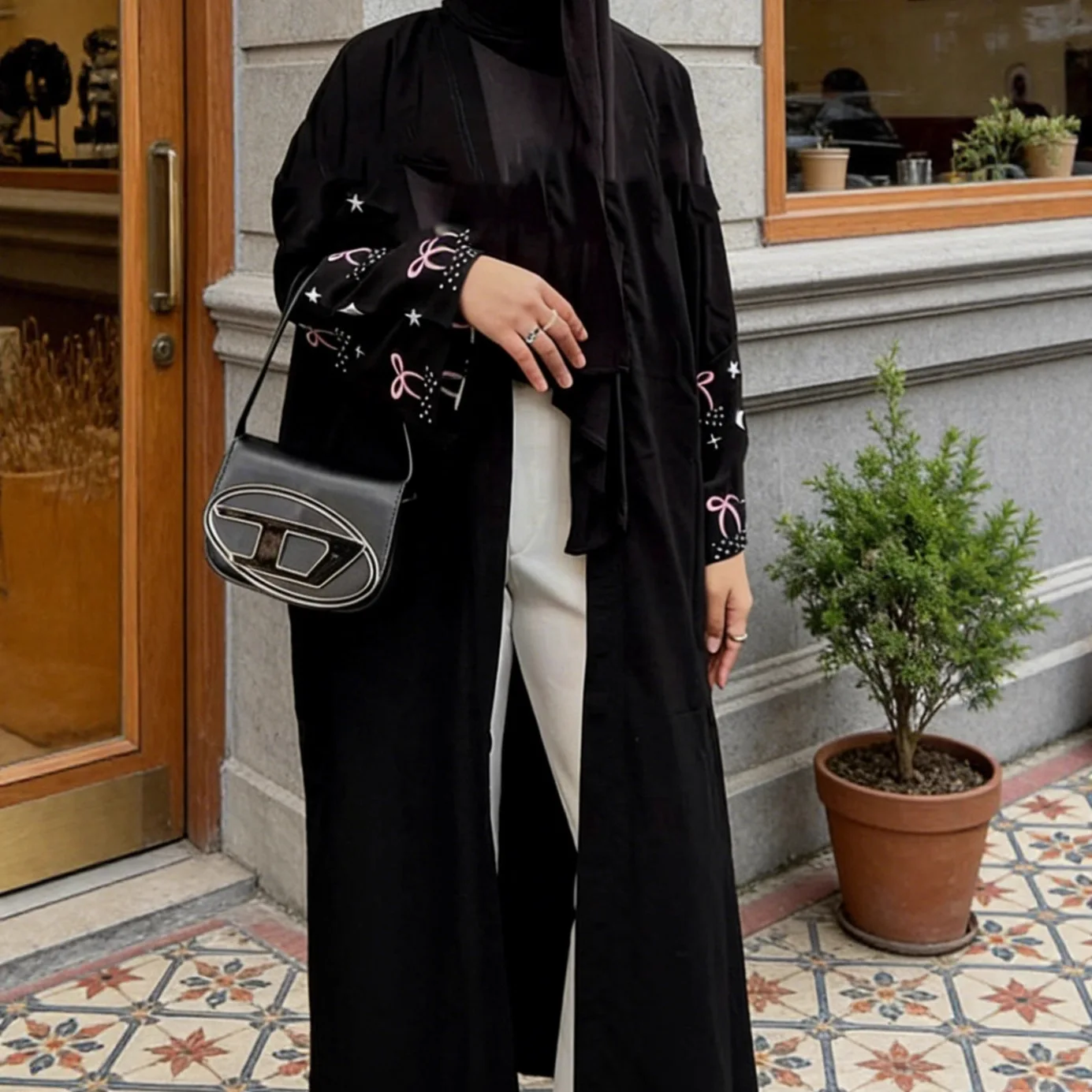 

Eid Women Abaya Cardigan Dress Bow Embroidery Dubai Jalabiya Ramadan Vestidos Largos Party Arab Long Robe Morocco Dubai Kaftan