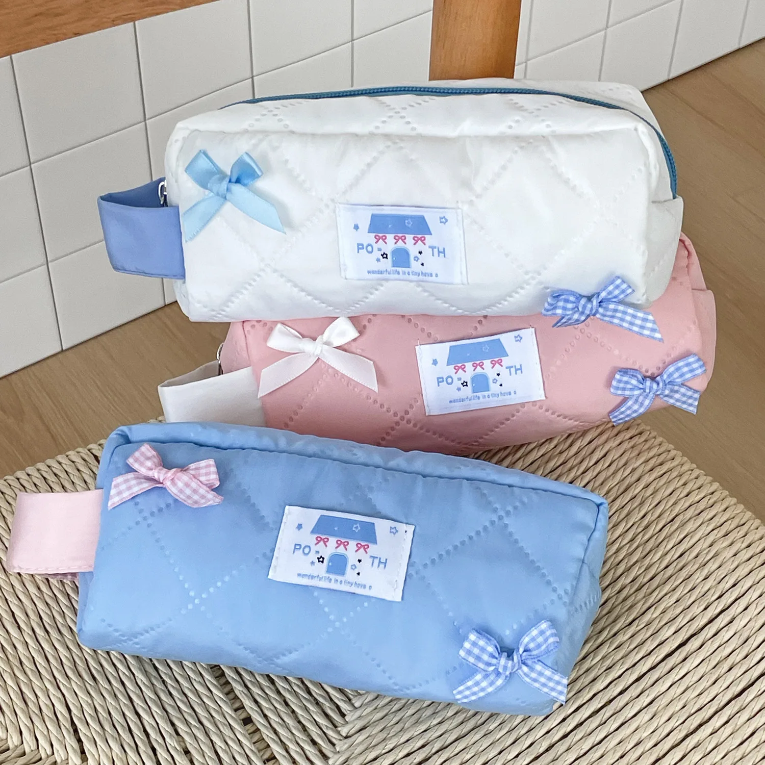 Imagem -06 - Macaron Cor Bow Soft Bubble Pencil Case Ins Bonito Papelaria Kawaii Meninas Pen Pouch de Volta à Escola Bolsa de Maquiagem Coreano