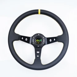 Universal 350mm 14 Inch Suede/PVC Auto Racing Steering Wheels Deep Corn Drifting Sport Steering Wheel