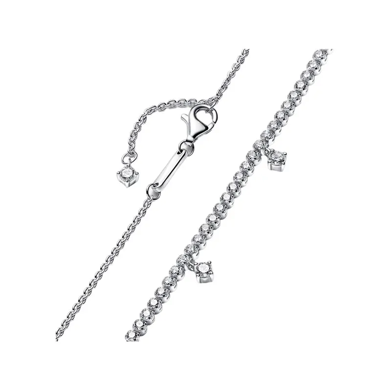 Water Drop Collier Chokers Necklaces For Women Silver 925 Jewelry 45cm Twist Tennis 3 Length LOGO Tag Lobster Clasp Clear Zircon