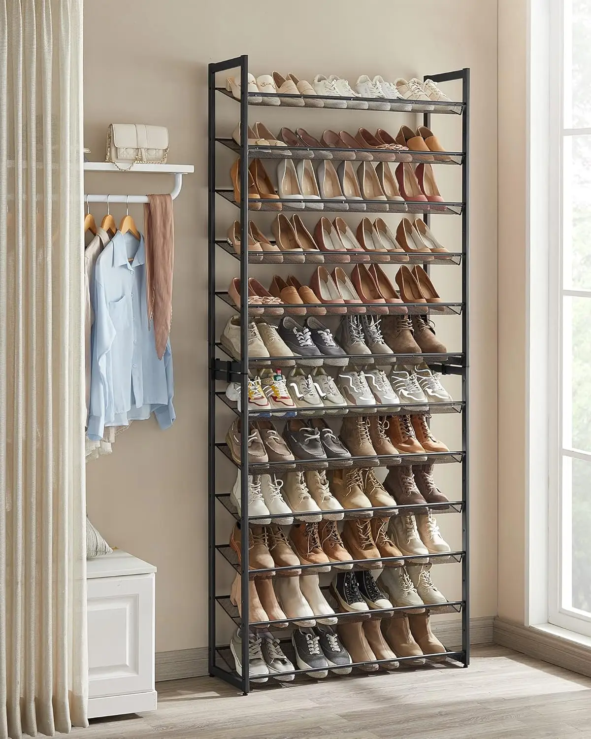 Rack, 12-Tier Shoe Organizer, Metal Shoe Storage for Garage, Entryway, Set of 2 6-Tier Shoe Shelf, with Adjustable Flat or