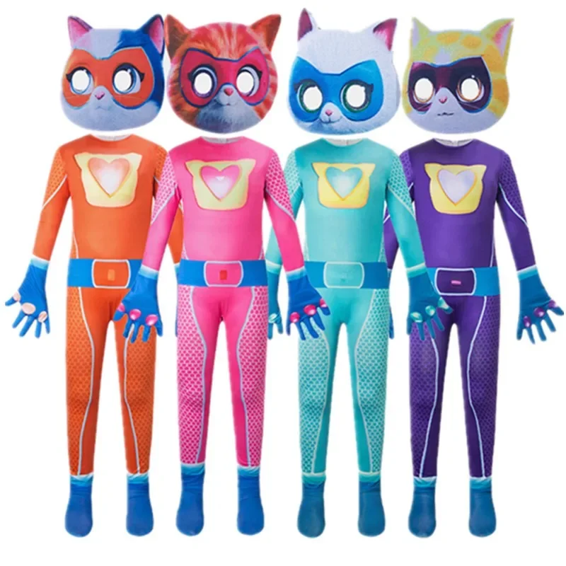 New 2025 Halloween Anime SuperKitties Cosplay Costumes for kids Jumpsuits Boys Girls Super Cat Fancy Carnival Birthday Part 94ly