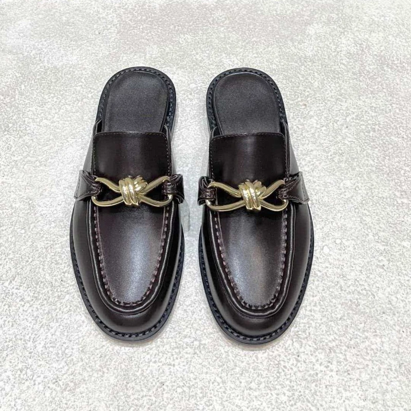 

2026Весна и лето, нишевые брендовые трендовые универсальные тапочки на плоской подошве, европейские и американские ретро-мужские и женские парные туфли из натуральной кожи