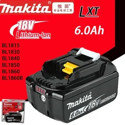 100% Original Makita Rechargeable Power Tool Battery, Replaceable LED Lithium-ion, 6.0Ah 18V LXT BL1860B BL1860BL1850 BL1830