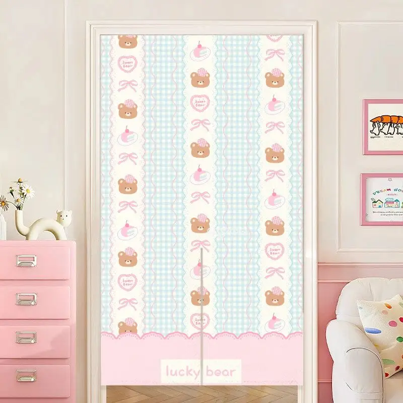 VIKAMA Macaron Puppy Half-Door Curtain, Cream-Style Fabric Room Divider, Entryway and Foyer Interior Curtain, Home Decor