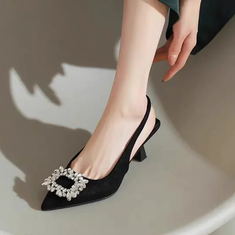 2024 Ladies Summer New Luxury Rhinestone Designer Women\'s Shoes Sexy Pointed Toe Simple All-match Party Dress Ladies High Heels