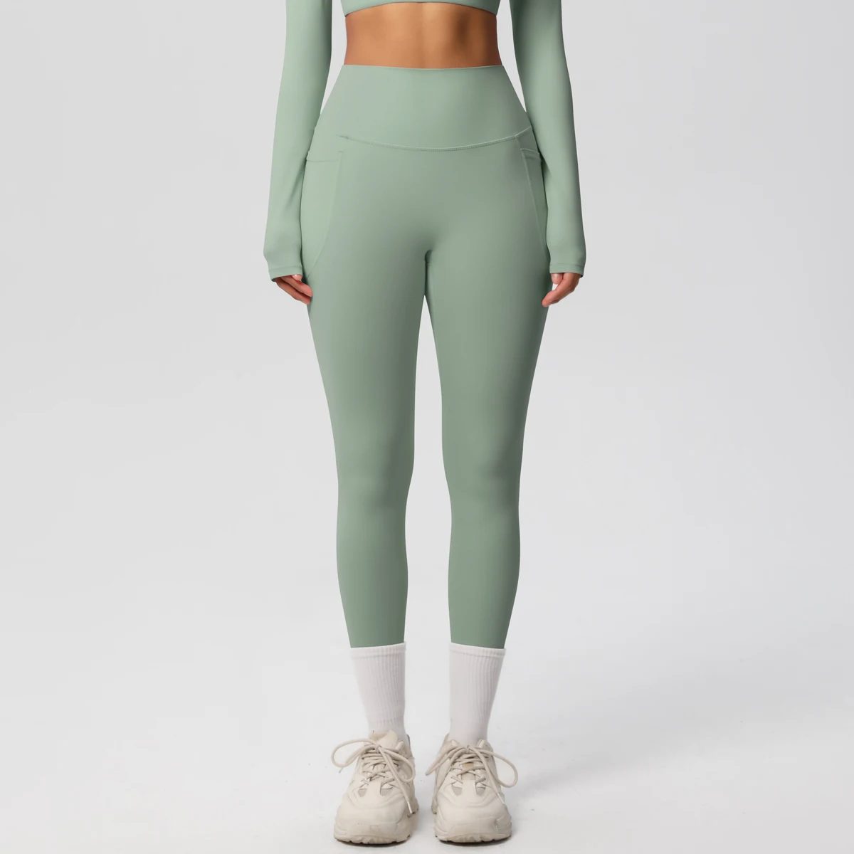 ارتفاع الخصر المرأة طماق تمتد اليوغا السراويل الجوارب مع جيوب رفع اللياقة البدنية الجري ملابس رياضية السراويل بلون