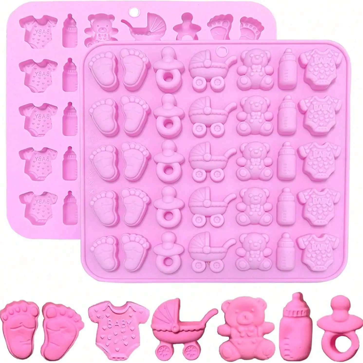 Molde de Chocolate para Baby Shower, 35 Cavidades, Lindos Moldes de Silicona con Forma de Biberón y Chupete para Decoración de Pasteles, Galletas y Gelatina