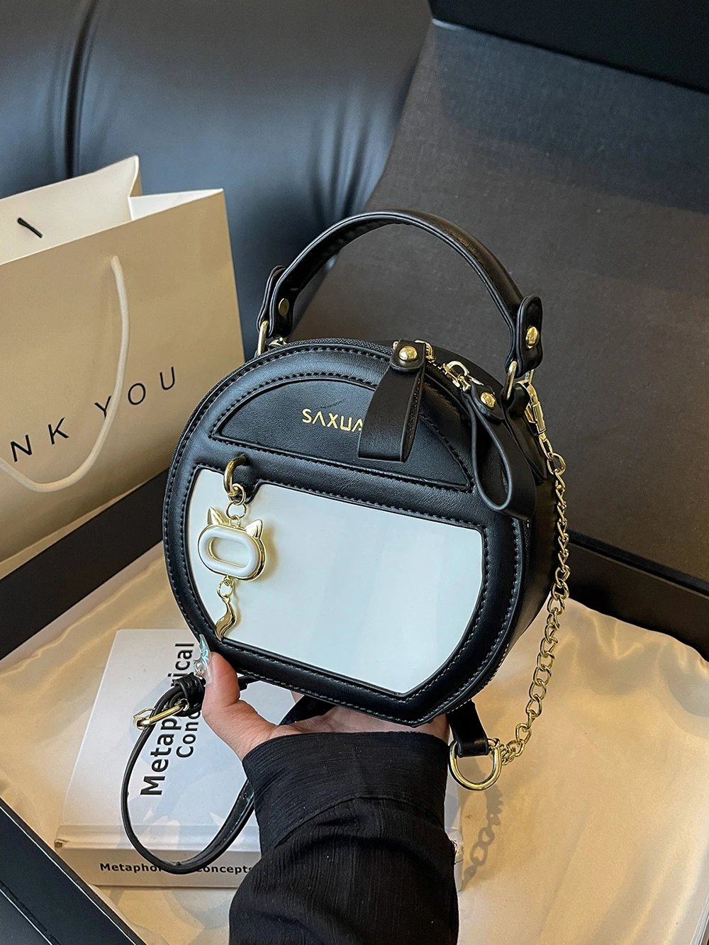 Contrast Color Round Bag Women Single Shoulder Bags 2024 New Exquisite Handbags Lady Commuter Phone Wallet Crossbody Bags