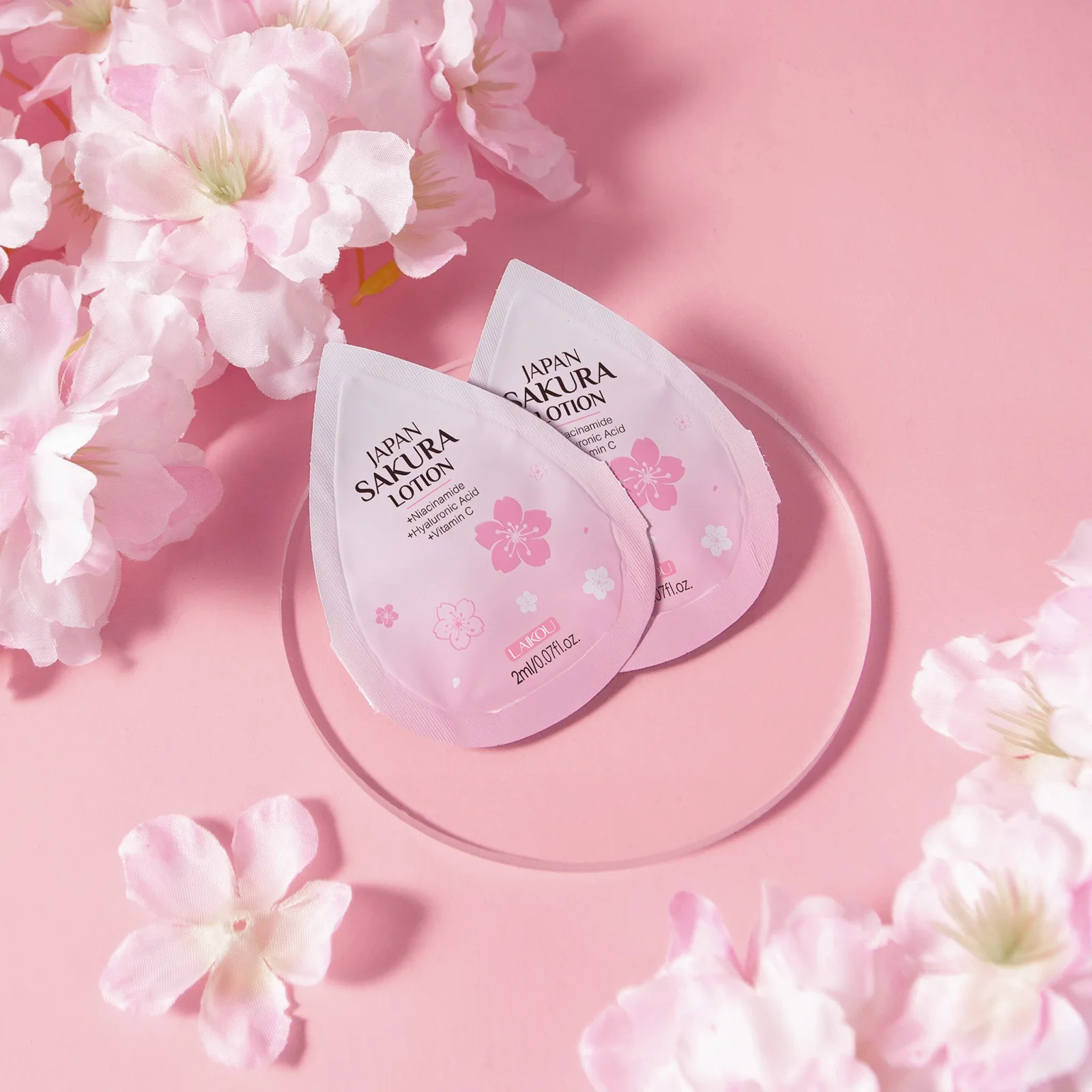 

LAIKOU Sakura 4Pcs Skin Care Set, Travel Face Care Kit Cleanser Toner Lotion Cream, Moisturizing Sample Sachet Pack 2gx4pcsx5