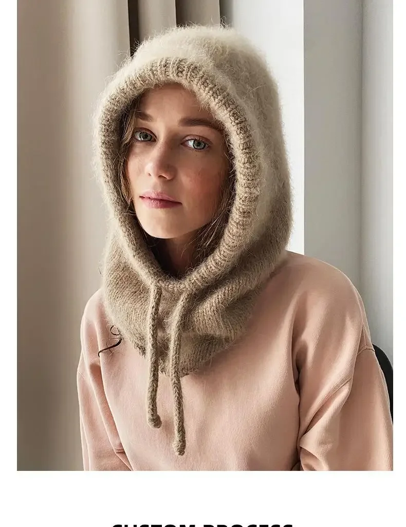 Wintermützen für Damen und Mädchen, warmer Kapuzenschal, Beanie für Damen und Jugendliche, Sturmhaube, Stricken, Totenkopfmütze, Ohrenklappe – Detail 15