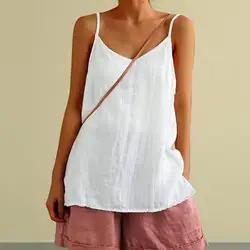 Women Cotton Linen Tank Tops V-neck Sleeveless Loose Fit Women Vest Lady Solid Color Sling Blouse Top Female Clothing Camisole