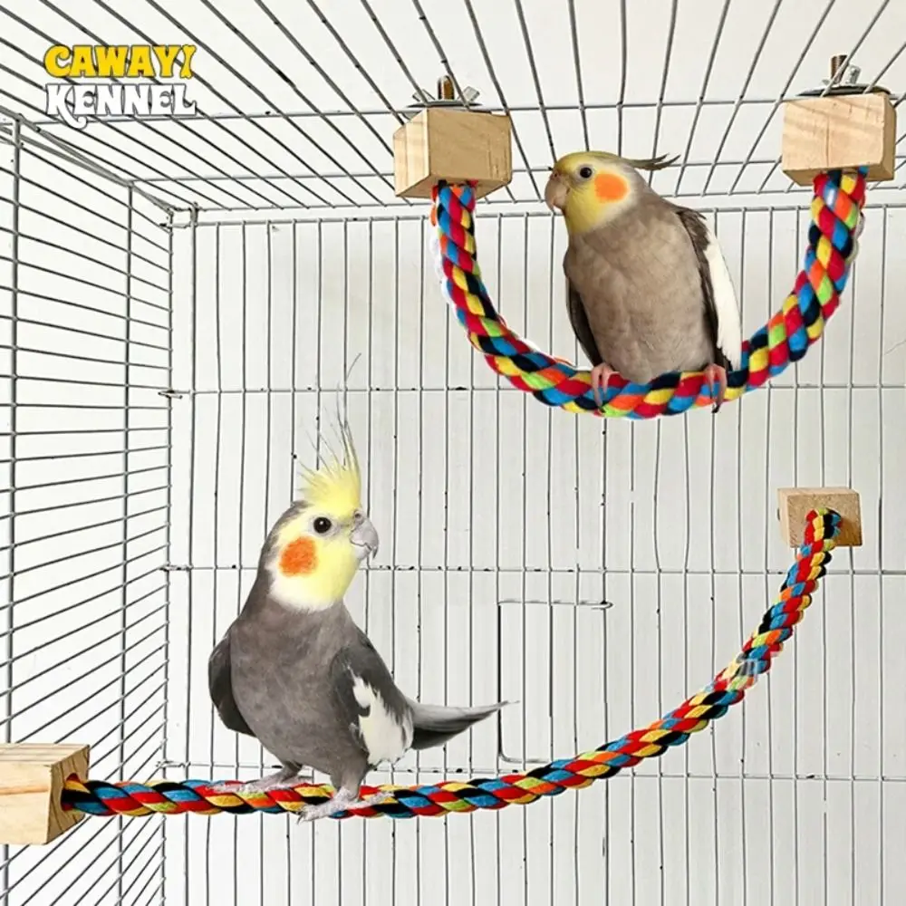 Nuevos juguetes de madera para morder pájaros y mascotas, columpio de Color loro, juguetes de cuerda de algodón, jaula elástica, juguete para mascotas, juguetes de escalada para loros