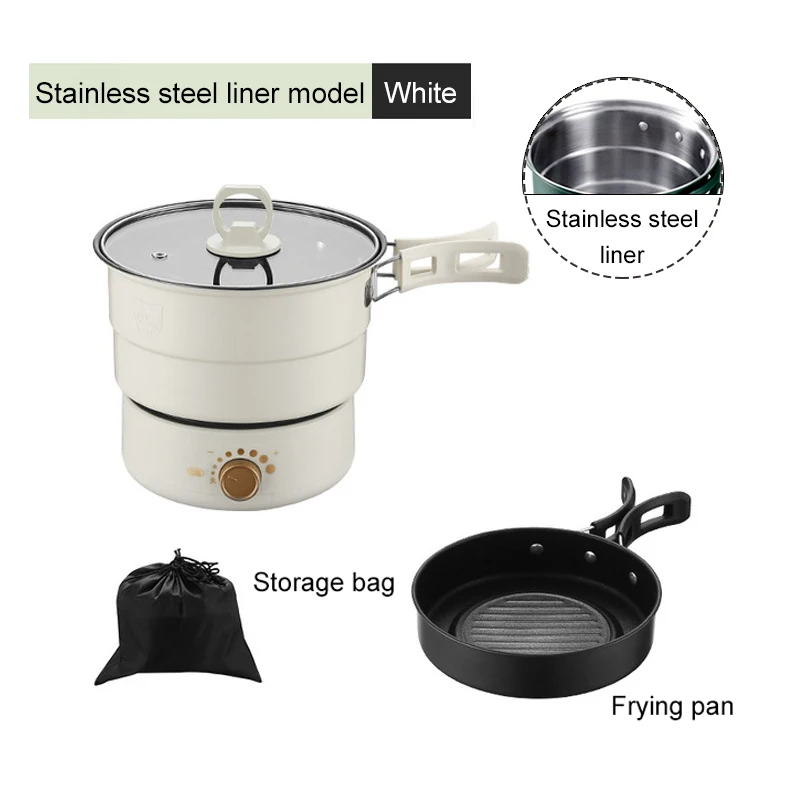 110V/220V Travel Rice Cooker Portable Split Frying Pan Electric Stew Soup Pot Boiler Cooking Skillet Mini Hotpot Food Steamer