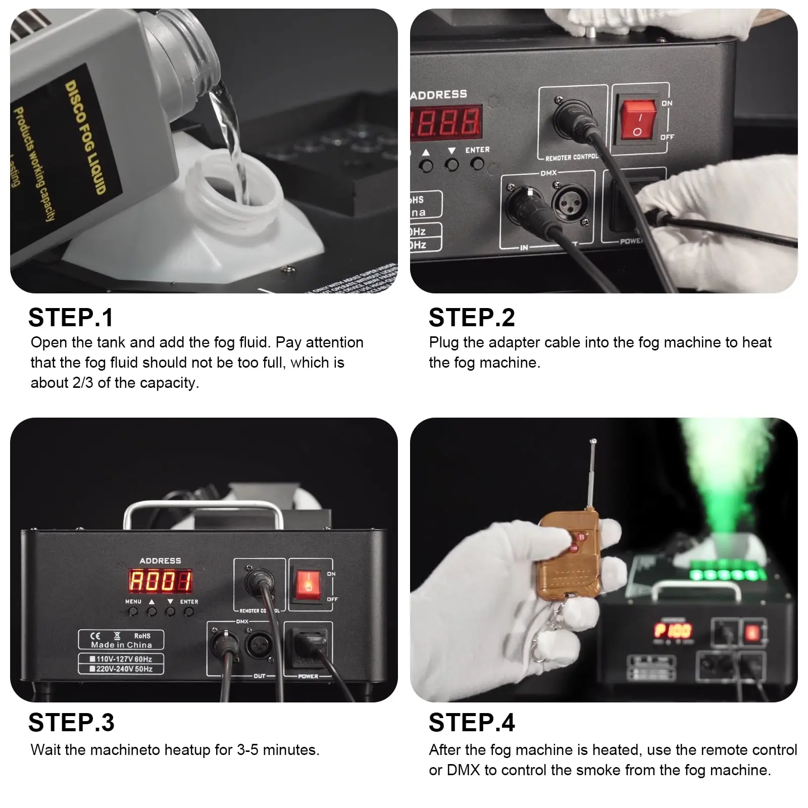 1500W LED Fog Machine Remote Control Vertical Smoke Machine with 24LED RGB Disco Dj Stage Light for Wedding Night Club Party