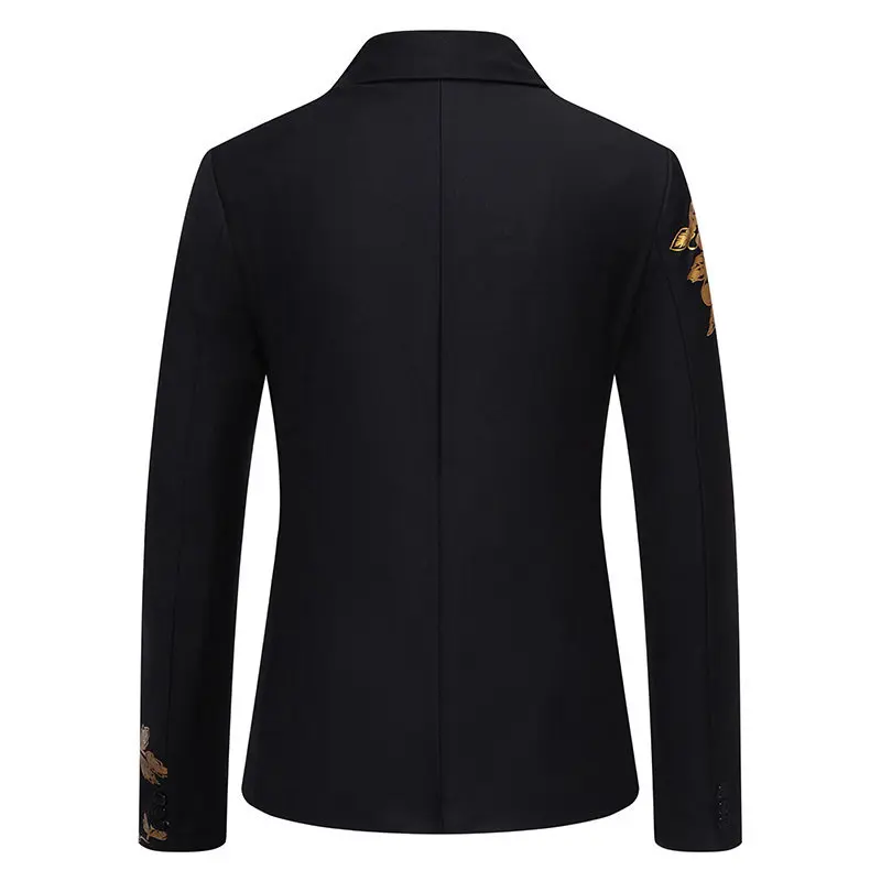 Повседневный мужской свадебный костюм с золотым принтом, облегающий костюм из чистого льна, не требующий глажки, с круглым подолом, длинный све, официальная одежда