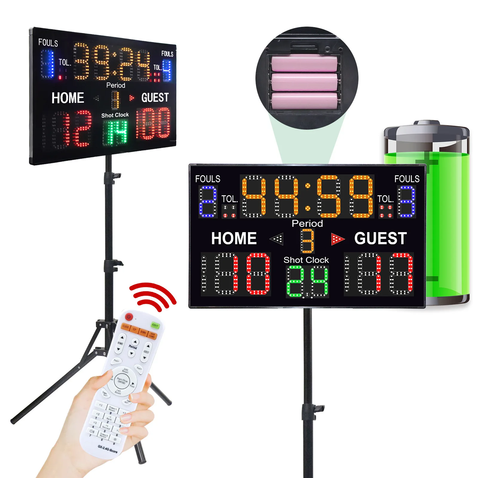 

Digital scoreboard with shot clock electronics, custom attack clock