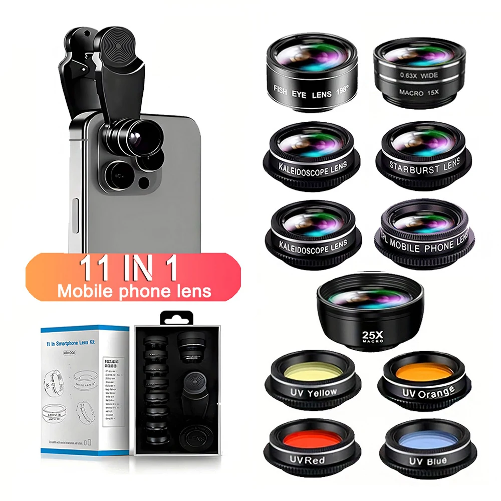 

Комплект объектива для камеры телефона 11 в 1, широкий объектив «рыбий глаз», полный цветной фильтр, звездный фильтр CPL ND для iPhone Xiaomi, все смартфоны