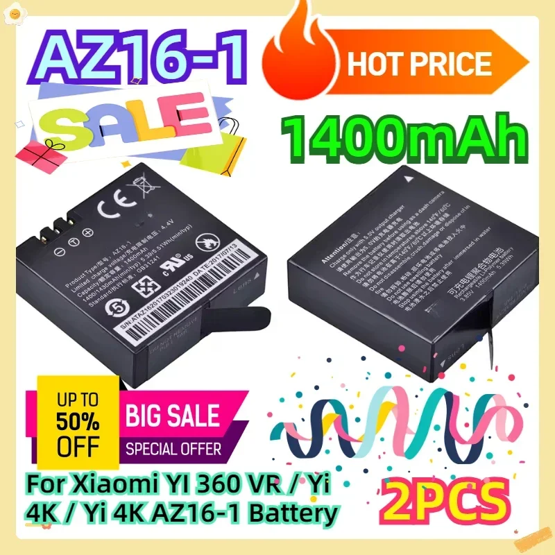 For Xiaomi YI 360 VR / Yi 4K / Yi 4K AZ16-1 1400mAh Battery 2pcs