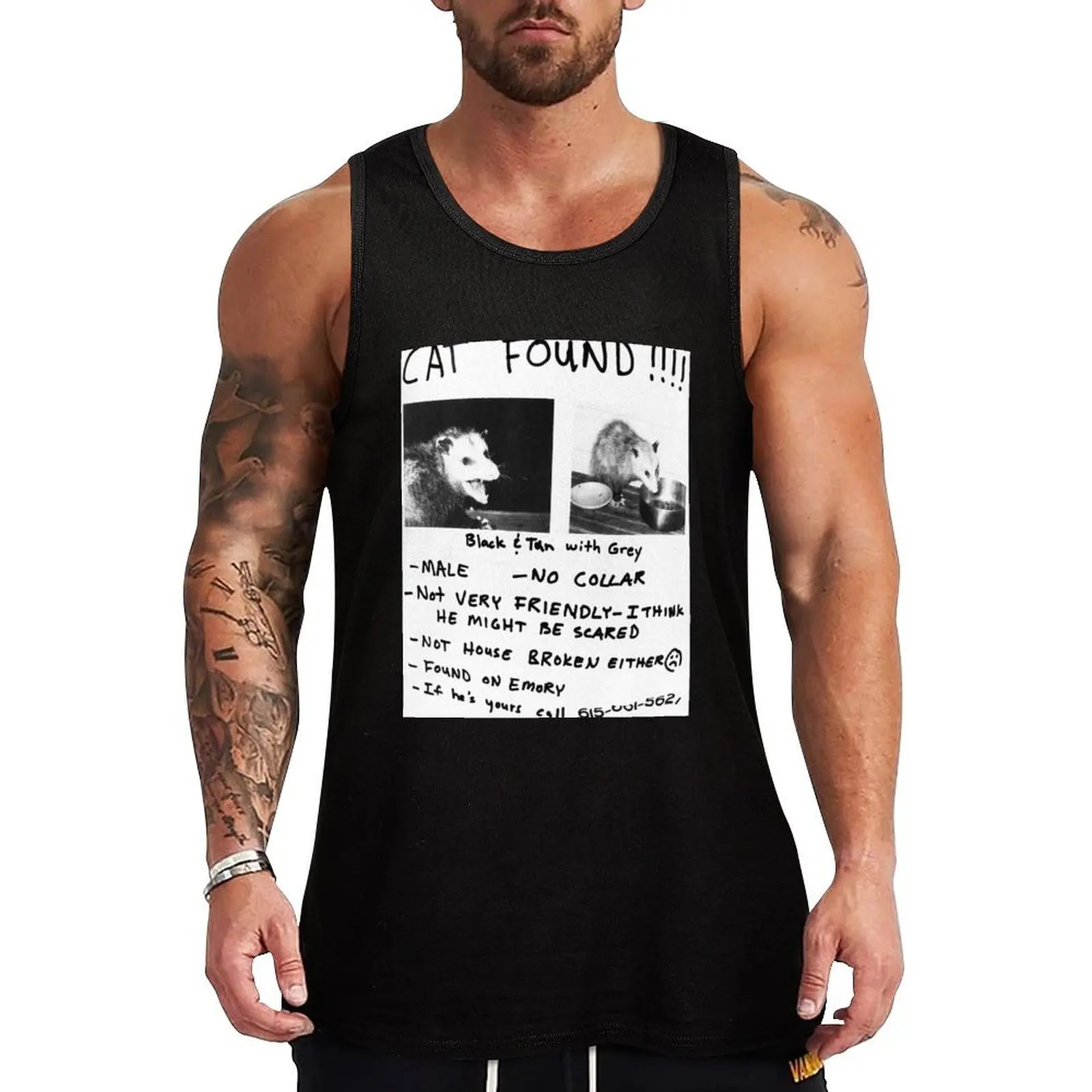 

Cat Found!!!! Tank Top Men sleeveless tee Bodybuilding shirt gym wear men
