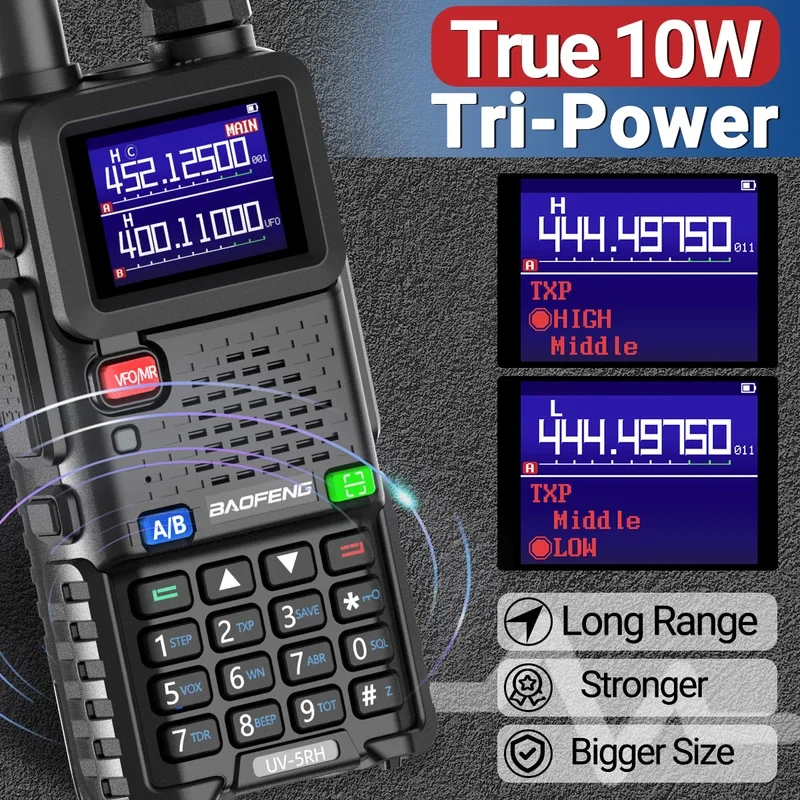 Baofeng UV-5RH 10W TIR- Band Walkie Talkie Wirless Copy Frequency Type-C Charger Upgraded UV 5R Ham Two Way Radio