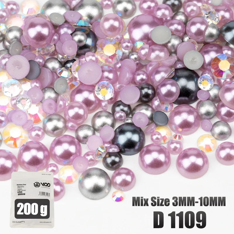 VDD 200g Großhandel Mix Größe Halbrunde Perlen ABS Flatback Perlen Harz Farbe AB Strasssteine zum Basteln DIY Nail Art Dekorationen – Detail 12