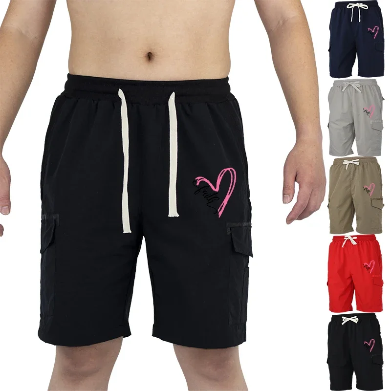 

Fashion Men's Letter Print Cargo Shorts Multi-Pocket Design Cotton Casual Loose Fit Knee Length Summer Park Walk Shorts Style