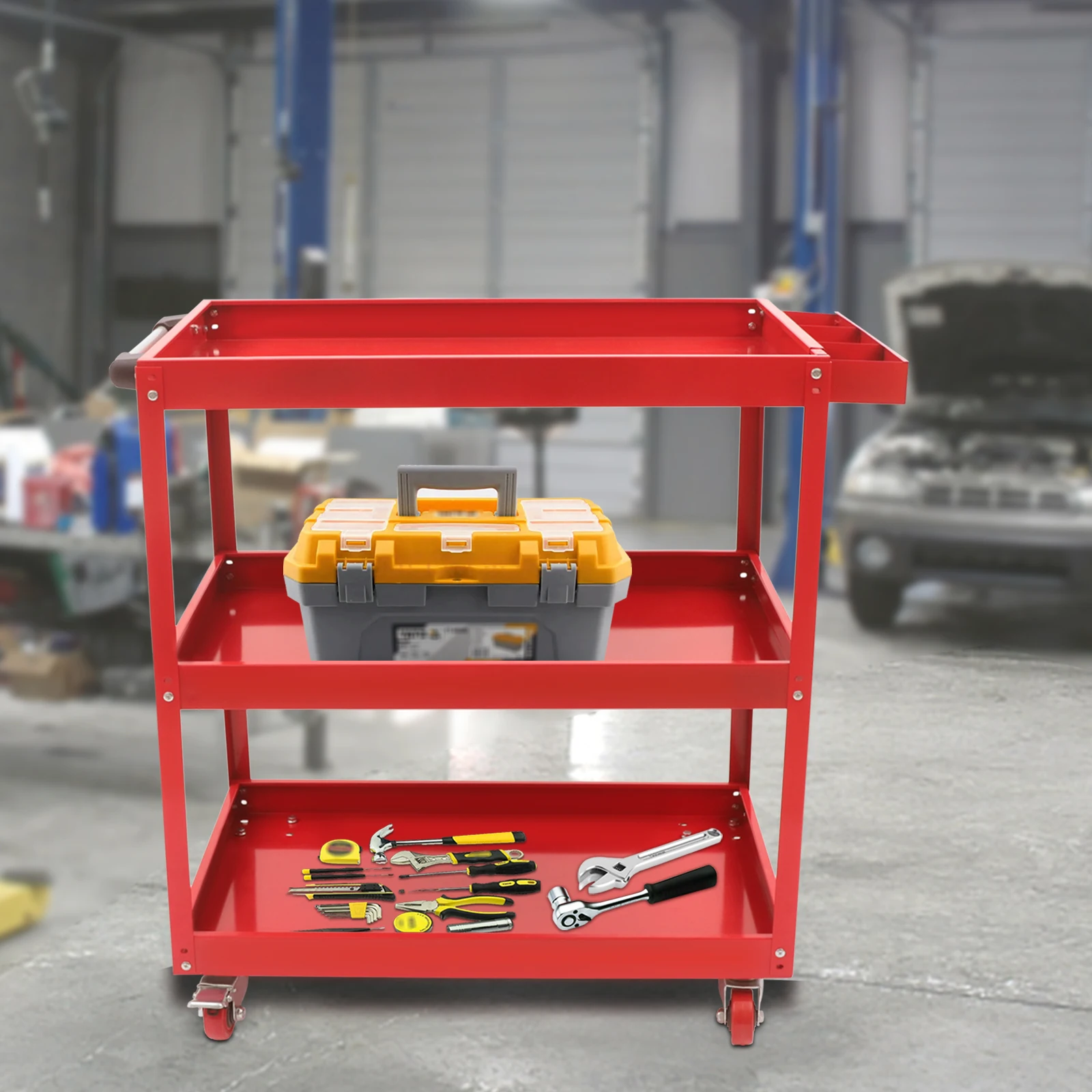 CNCEST-3 Tier Rolling Tool Cart, 330 LBS Capacidade, Heavy Duty Utility, Carrinho de serviço industrial, Organizador W/ Storage Drawer