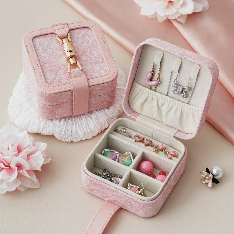 Jewelry Storage Box Fancy Jacquard Embroidery Jewelry Box Jewelry Earrings Ring Storage Container