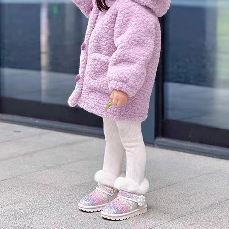 

Модные хлопковые сапоги для отдыха для девочек, осенне-зимняя новая универсальная теплая бархатная теплая утепленная детская обувь