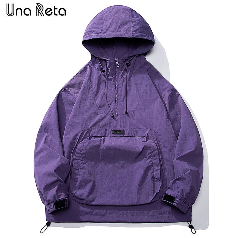 

Una Reta Hooded Jackets Men New Hip Hop Half Zipper Design Windbreaker Coat Streetwear Quality Outdoor Pullover Jackets Man