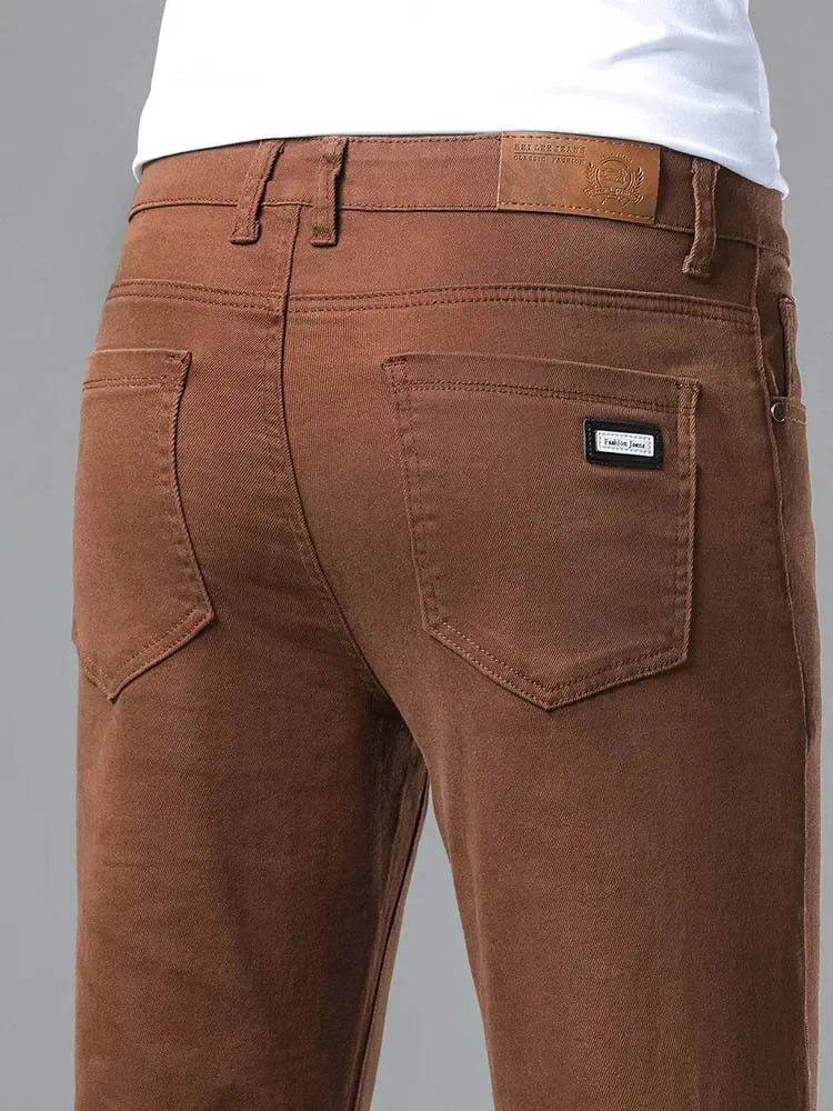 

2026 Classic Style Men's Slim Coffee Black Jeans High Quality Business Casual High Stretch Denim Pants Male Brand Trousers