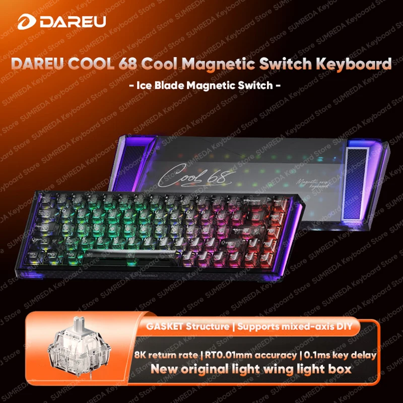 DAREU COOL68 Magnetic Gaming Mechanical Keyboard 8Khz RT0.01mm Fast trigger Wired Gaming Keyboard PC Accessories With Light Box