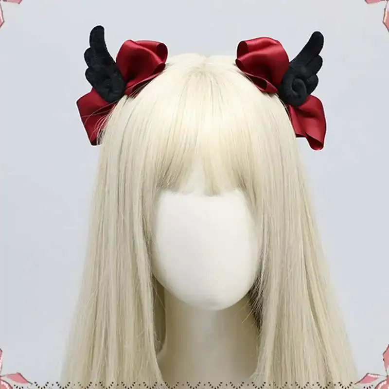 Fermaglio per capelli con fiocco in nastro con ala d'angelo Y2K Ragazza Harajuku Accessori per sottocultura originali gotici Fermagli per capelli Spilli Mollette per capelli