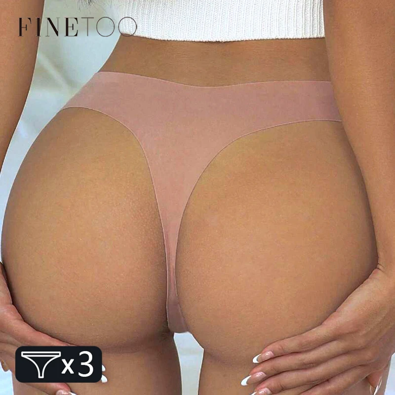 FINETOO 3PCS Women Ice Silk Seamless Underpants Panties Sexy V-Waist Sport Thongs Low Rise 10 Soild Colours Breathable G-string