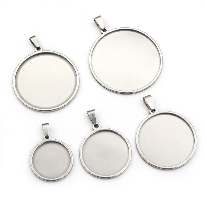 5pcs Never Fade Stainless Steel 20 25 30 35 40mm Inner Size Pendant Cabochon Base Cameo Blank Setting Charm Tray for DIY Jewelry