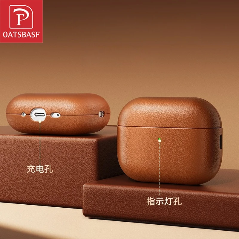 

Oatsbasf Защитный чехол для наушников из натуральной кожи для AirPods Pro 3, полное покрытие для Airpods Pro 3, противоударный чехол с крючком