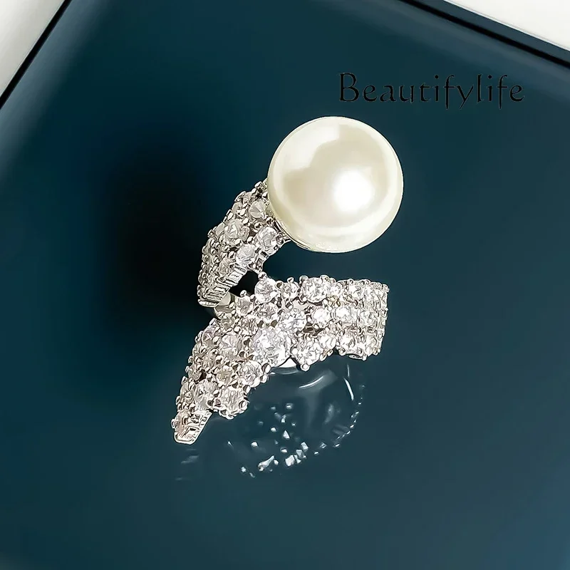 

Beauty Makeup Pearl ring women's niche high-end fashion opening large particle new temperament ring