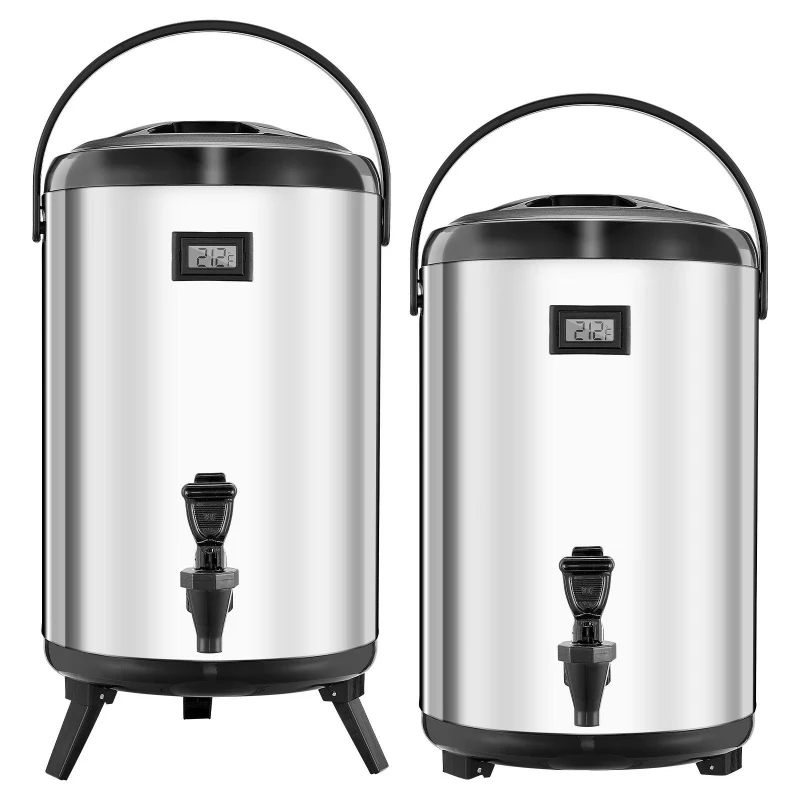 2-Pack silver 3.2-gallon insulated beverage dispenser for hot/cold drinks, stainless steel commercial catering