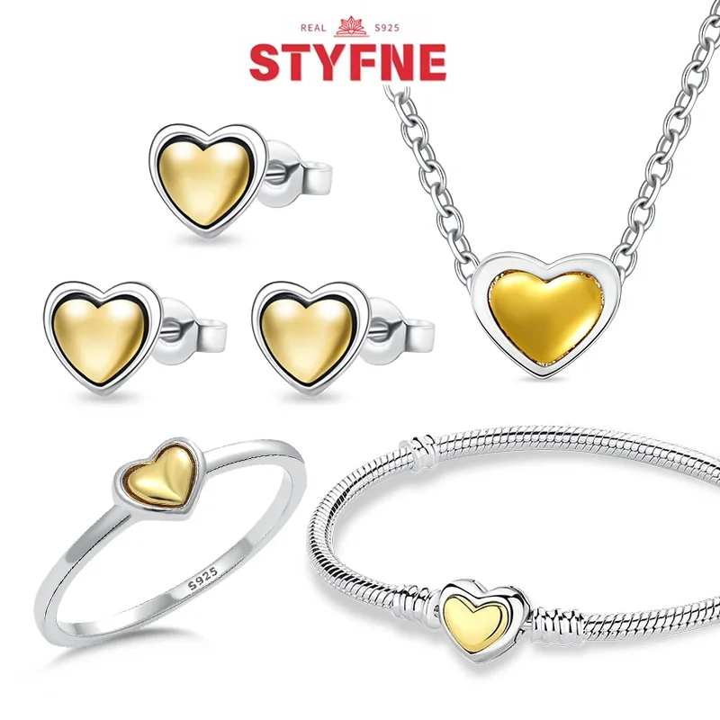 

Gold Heart Seies S925 Silver Sparkling Love Gold Original Jewelry Set Ring Earrings Necklace for Women High-end Jewelry Gift