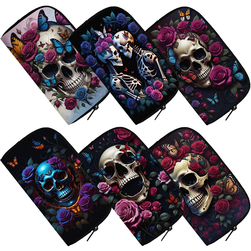 Skull Rose Butterfly Print Print Wallet Women Coin Money Bags ID Credit Card Phone Earphone Holder Casual Long Purse Gift
