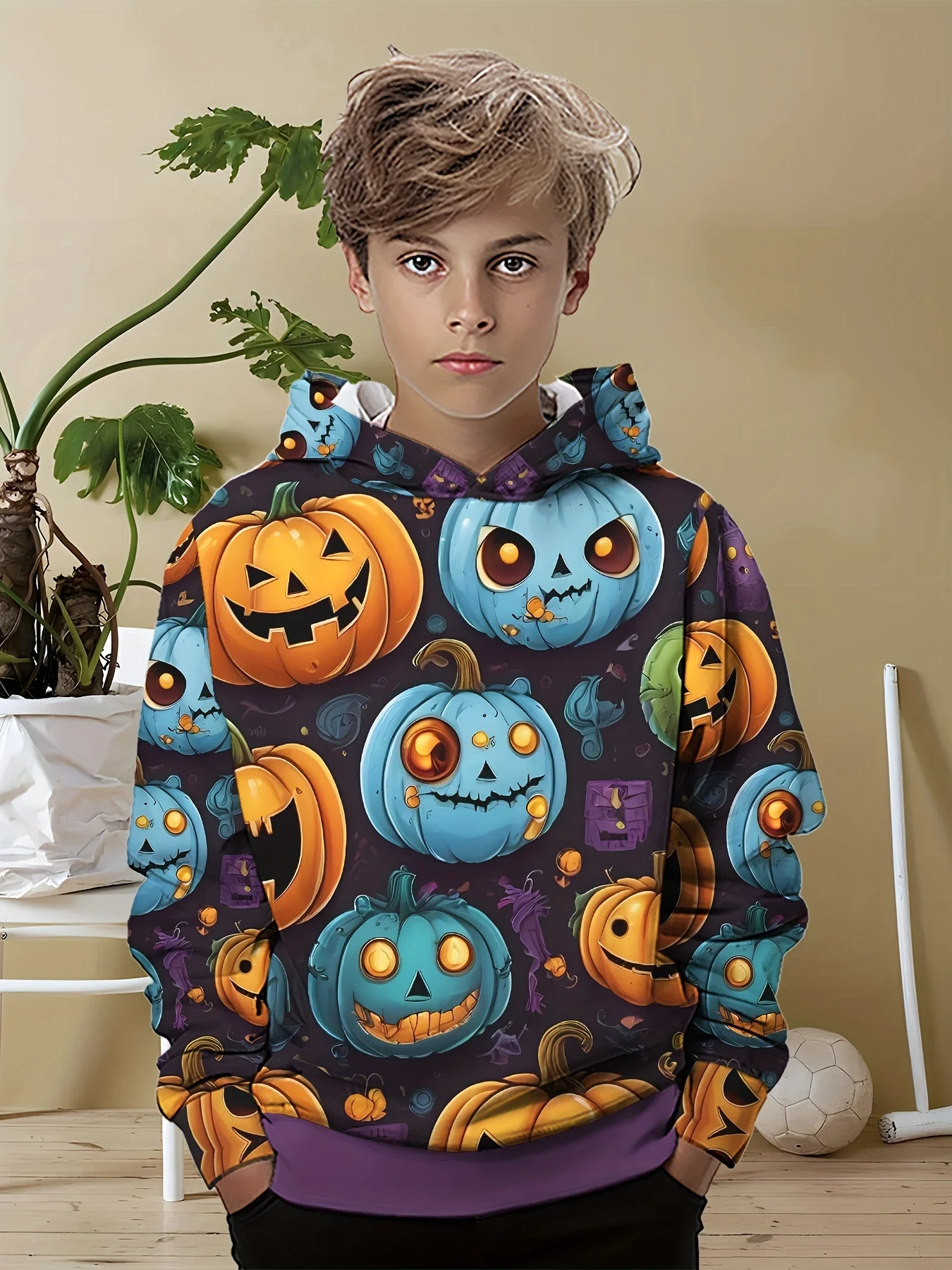 

3d Printed Teenage Creative Halloween Pumpkin Fashionable Sport Shirt For Children - Funny Casual Pullover Cool Streetwear Hat S