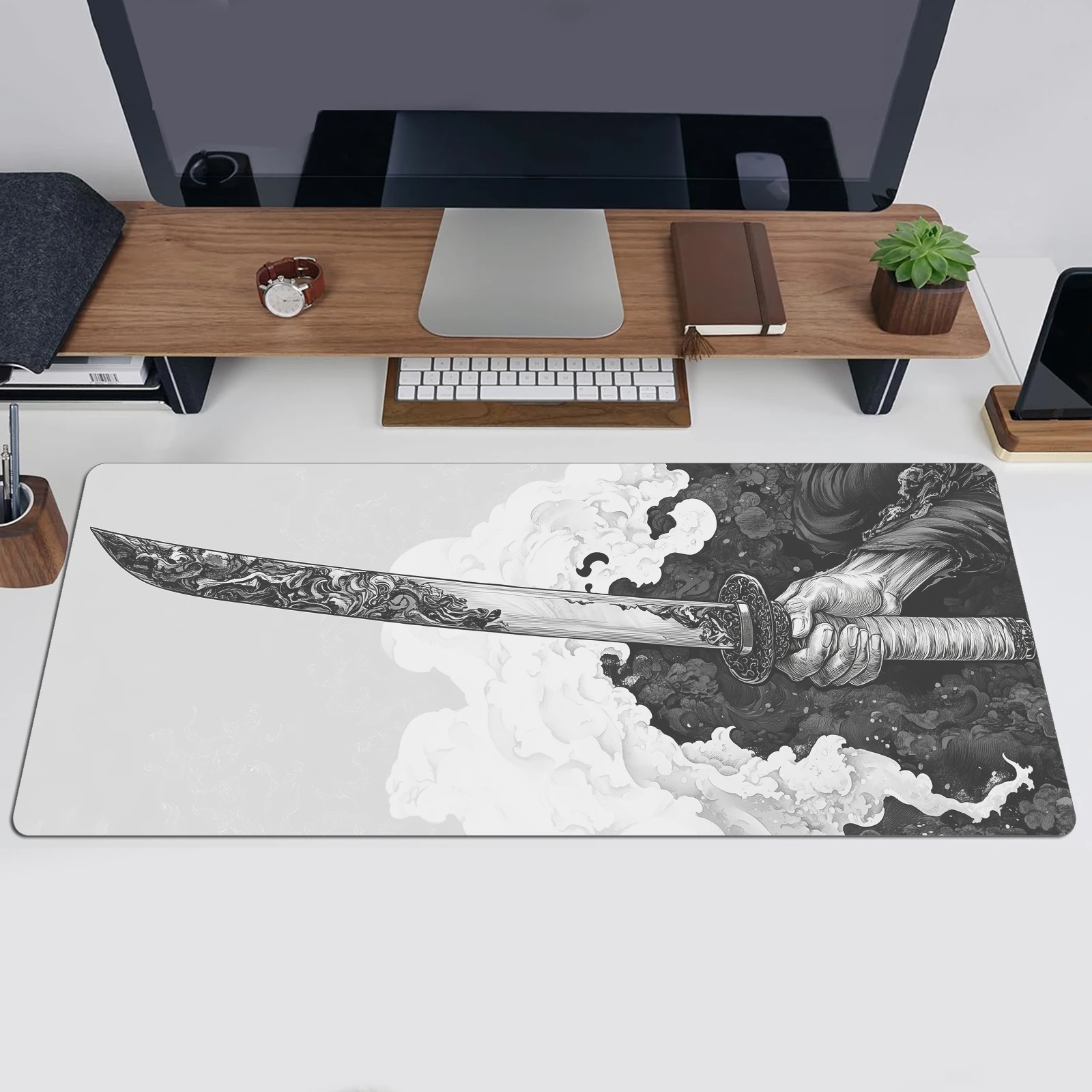 Black And White Comic Wind Swo - Gaming Desk Mat บทวิจารณ์และราคา