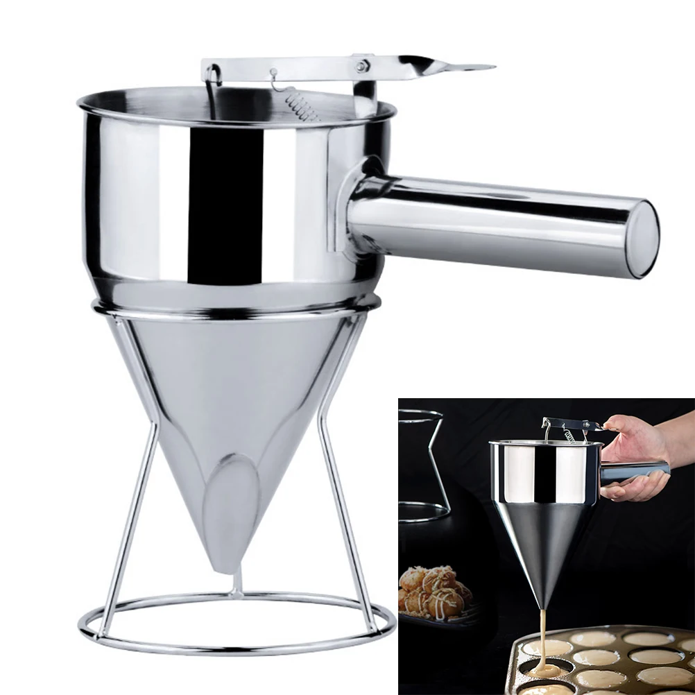 Silver Stainless Steel Piston Funnel With Support Octopus Balls Tool For Sauce Cream Dosing Funnel