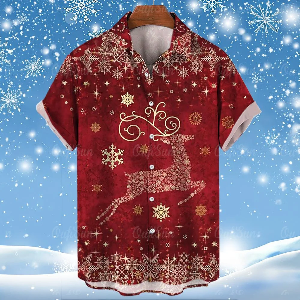 

2024 Casual Lapel Christmas Shirts Top Men's Clothing Hawaiian Shirt Men Christmas Fashion Men's Shirts 3d Print Short Sleeve